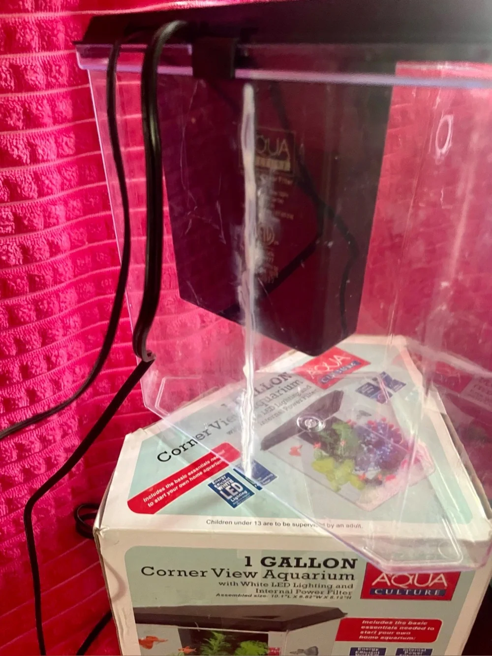 1 Gallon Corner View Aquarium with White LED Lighting and Internal Power Filter